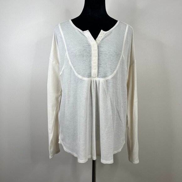Lucky Brand Waffle Knit Henley Style V Neck Long Sleeve Tunic Top - Picture 1 of 12